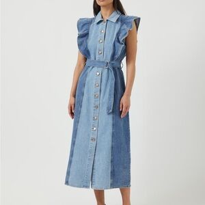 Yascawi Ruffle-Sleeve Denim Long Dress